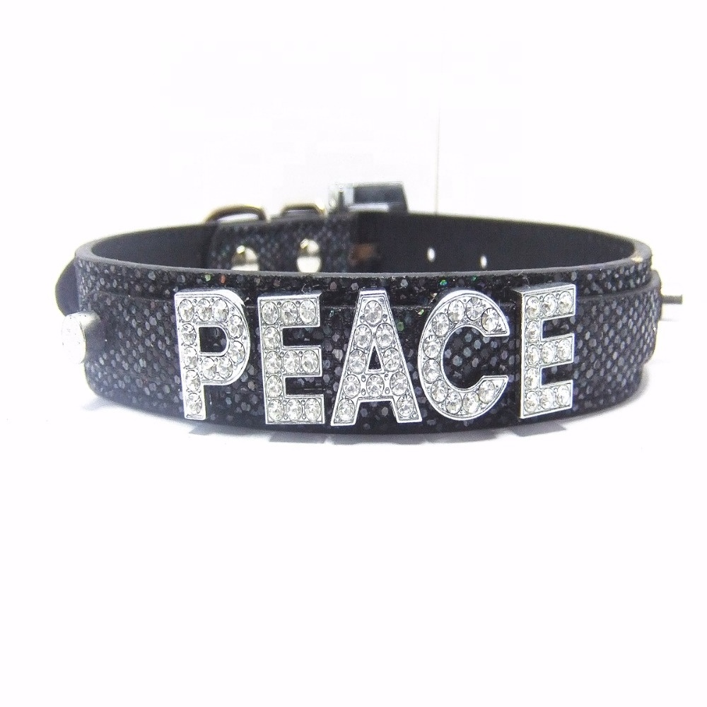 Pet Slide Charms Decorative PU Leather Pet Dog Collar with Slide Letters