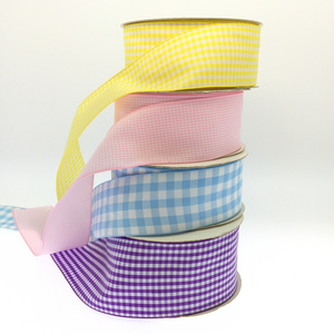 Custom polyester woven tartan check plaid gingham ribbon for gift packaging