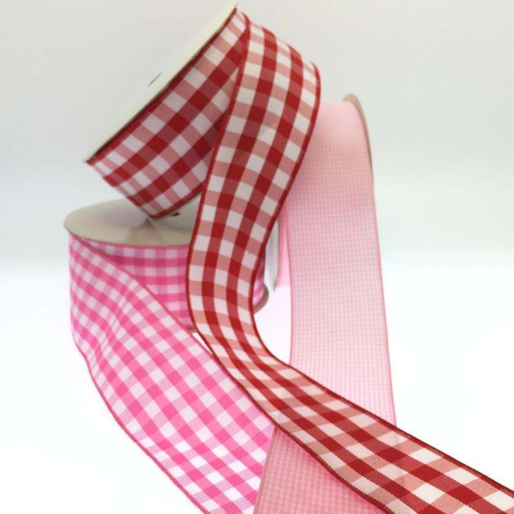 Custom polyester woven tartan check plaid gingham ribbon for gift packaging