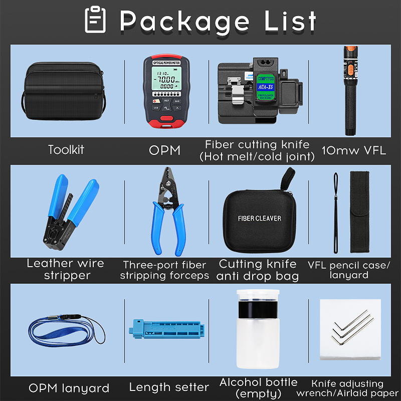 COMPTYCO AUA-X5 Optical fiber cleaver AUA-D7 Optical power meter Hot welding Visual fault locator OPM VFL Optical fiber tool set