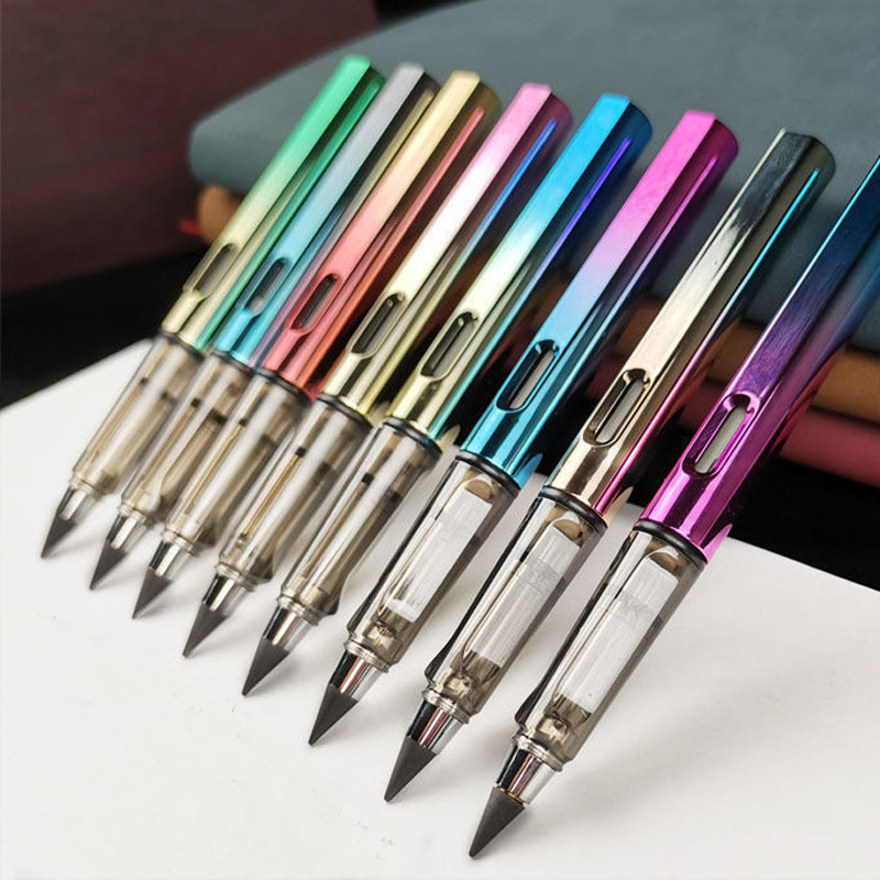 New-Tech Customized Logo Erasable Gradient Ramp Electroplate Color Plastic HB Eternal Pencils