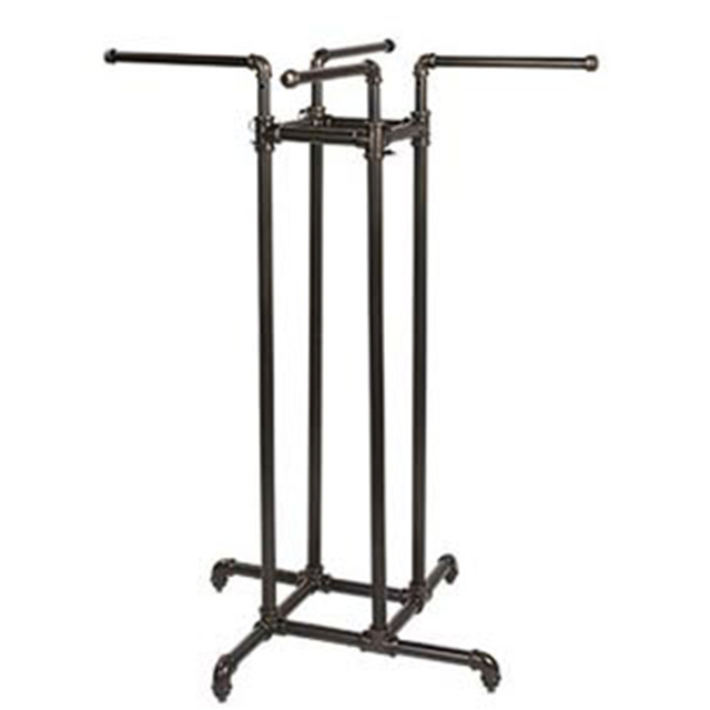 Customized Metal Boutique Pipe 4-Way Clothing Display Rack with Straight Arms