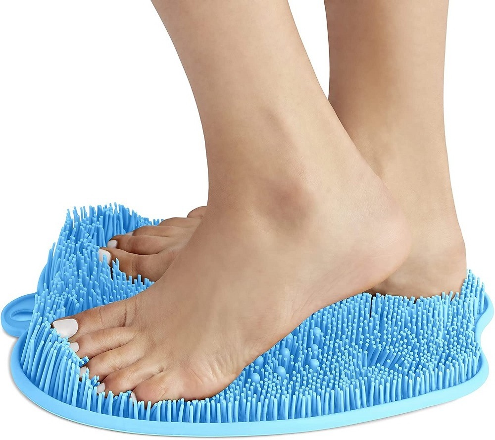 Hot Foot Scrubbers for Shower Non-Slip Massage Foot Cleaner Floor Mat Silicone Exfoliating Back Cleaning Brush Pad Foot Scrubber