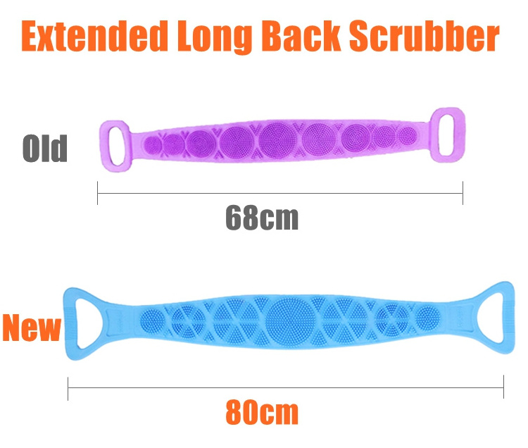 2020 Hot Long Handle Belt Back Washer 80cm Back Scratchers Exfoliating Extend Bath Body Brush Silicone Back Scrubber for Shower