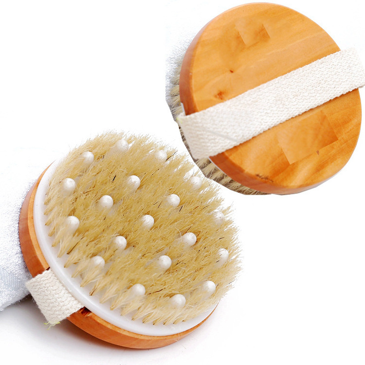 Hot Bamboo Bath Brush Natural Bristle Sisal Round Body Scrub Skin Exfoliating Cleaning Massage Wet Dry Brush Wooden Bath Brushes