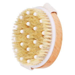 Hot Bamboo Bath Brush Natural Bristle Sisal Round Body Scrub Skin Exfoliating Cleaning Massage Wet Dry Brush Wooden Bath Brushes