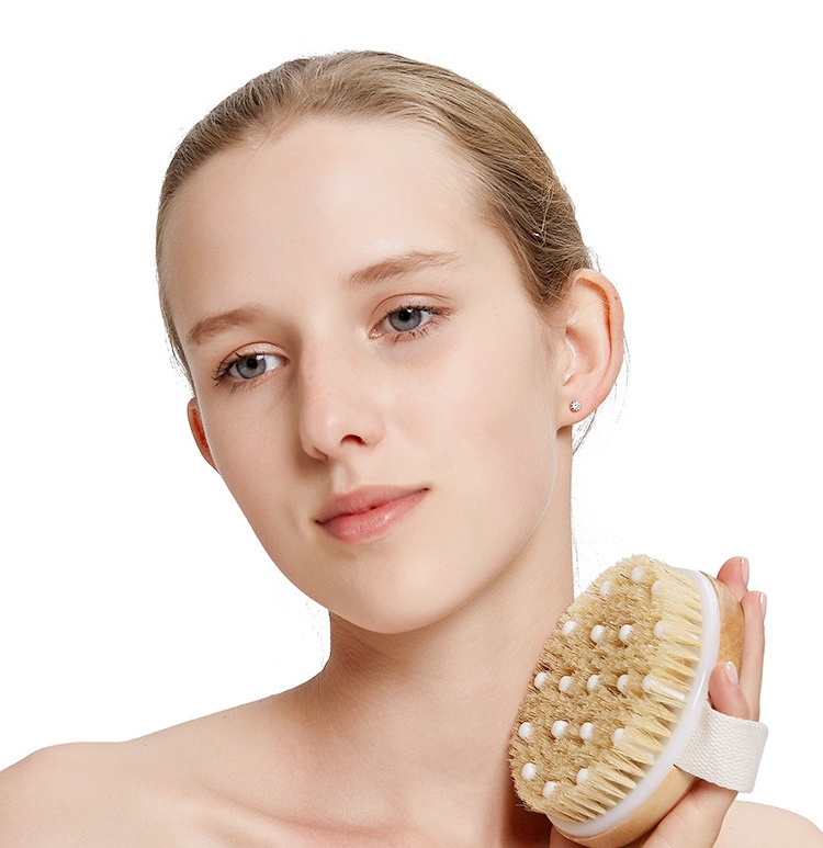 Hot Bamboo Bath Brush Natural Bristle Sisal Round Body Scrub Skin Exfoliating Cleaning Massage Wet Dry Brush Wooden Bath Brushes