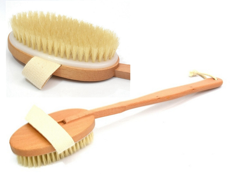 Back Brush Exfoliator Soft Bristle Brush with Long Handle Naturally Exfoliate Dead Skin Cellulite Stimulates Lymph Body Scrubber