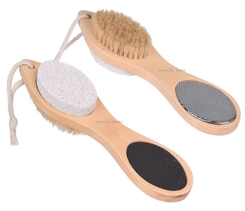 4 in 1 Pedicure Paddle Kit Natural Bamboo Foot Care Bristle Brush Pumice Stone Feet Rasp Sand Paper Foot File Callus Remover