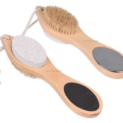 4 in 1 Pedicure Paddle Kit Natural Bamboo Foot Care Bristle Brush Pumice Stone Feet Rasp Sand Paper Foot File Callus Remover