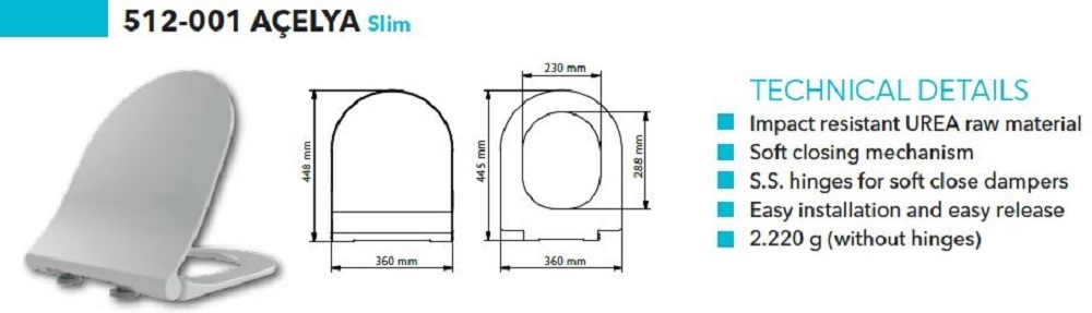 Discounted Product WHOLESALE-ACELYA DUROPLAST SLOW CLOSE TOILET SEAT (SLIM) Low Shipping Fee Toilet Seats