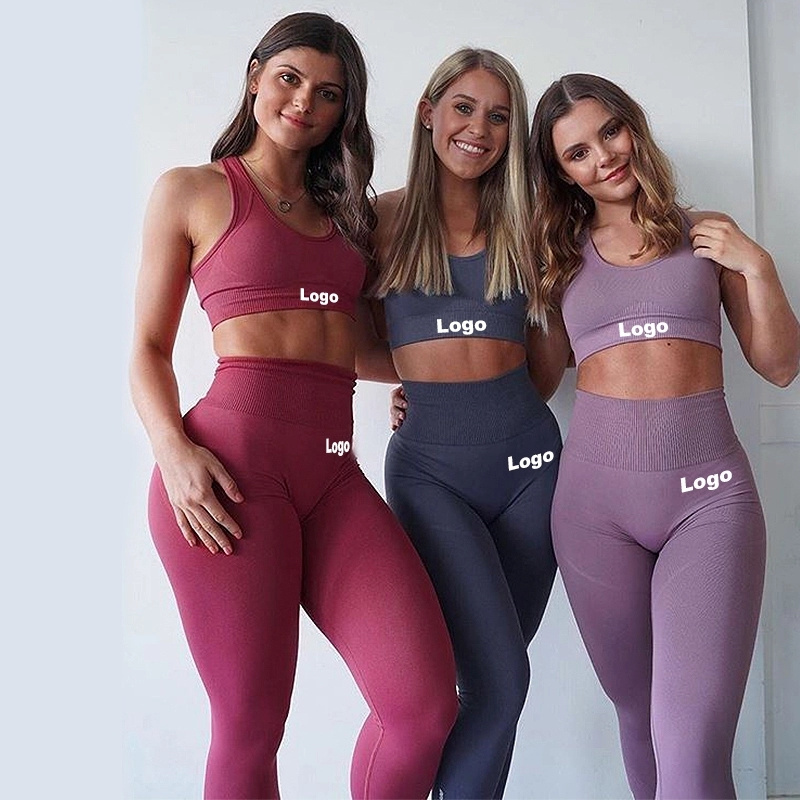 Wholesale Athletic Clothing Ladies Gym Fitness Sports Workout Yoga Clothes Suit Activewear Seamless Women Active Wear Yoga Set