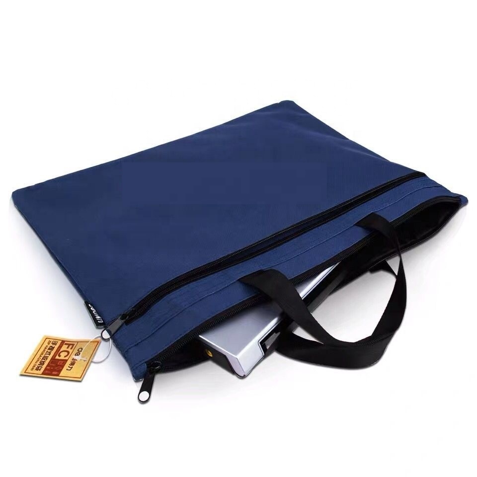 A4 Document Bags Portable Double Layer File Folder Zipper Canvas Filing Holder for Computer Paper Documents