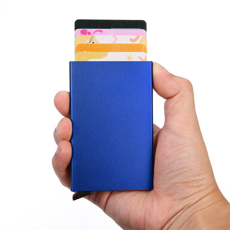 RFID Card Holder Slim Pop Up Credit Card Wallet Case Stainless Steel Aluminum Metal Card Holder