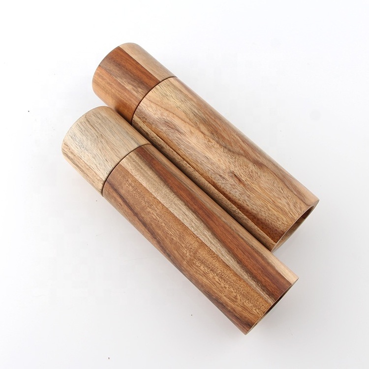 Acacia wood material salt and pepper mill set hand operated salt pepper grinder mill for kitchen