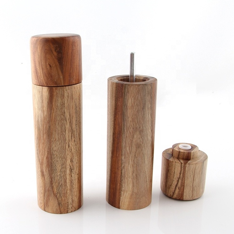 Acacia wood material salt and pepper mill set hand operated salt pepper grinder mill for kitchen