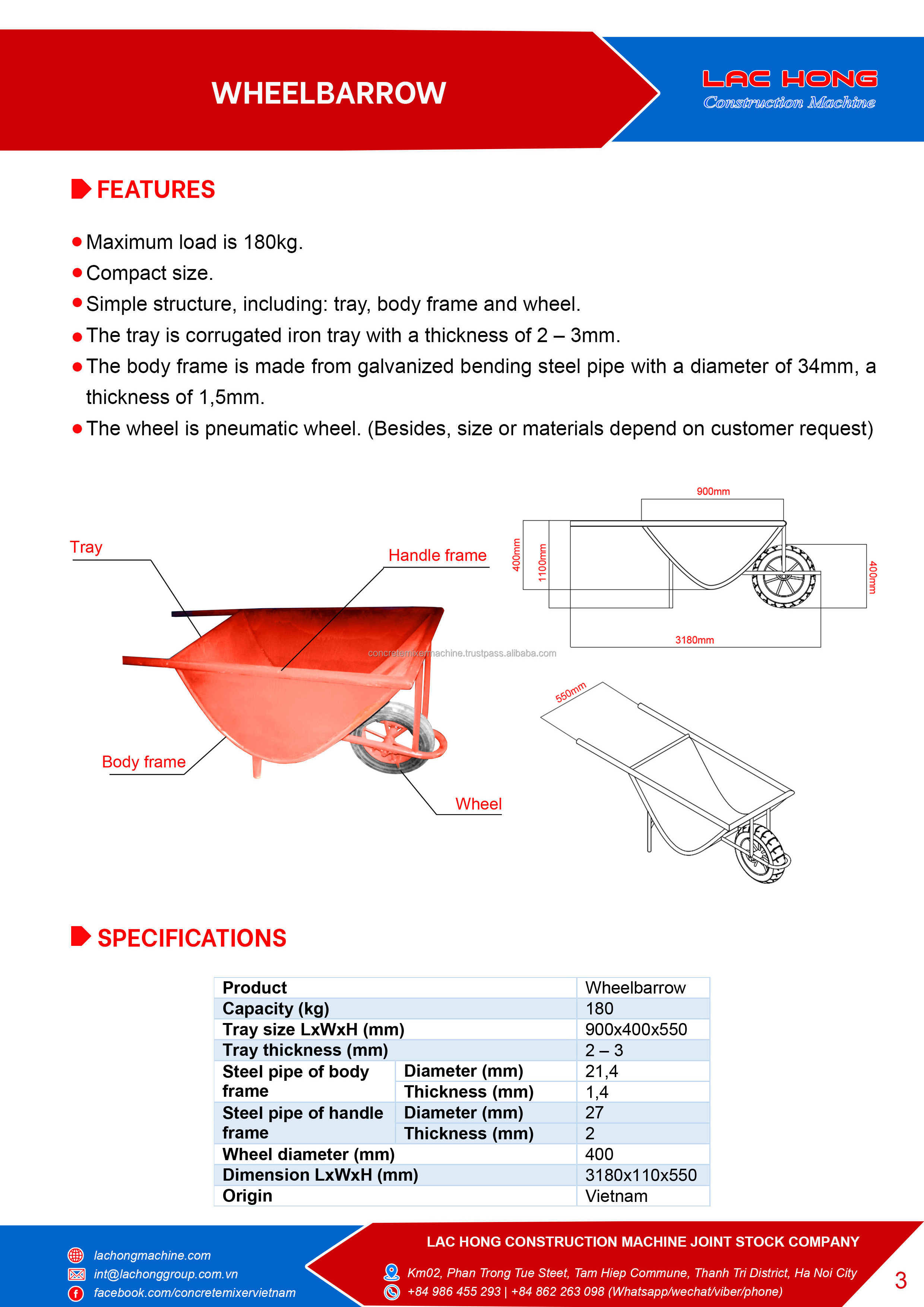 New design 2021 plastic tray durable wheelbarrow industrial conversion kit with engine electric or your request producer