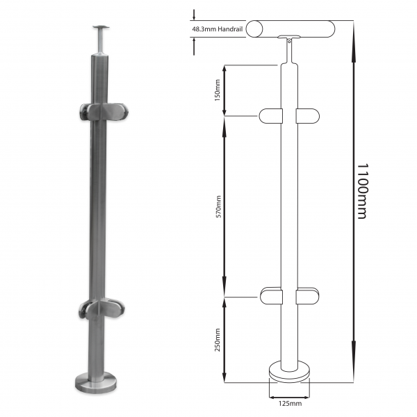 Chinese glass fence stainless steel railing pillar