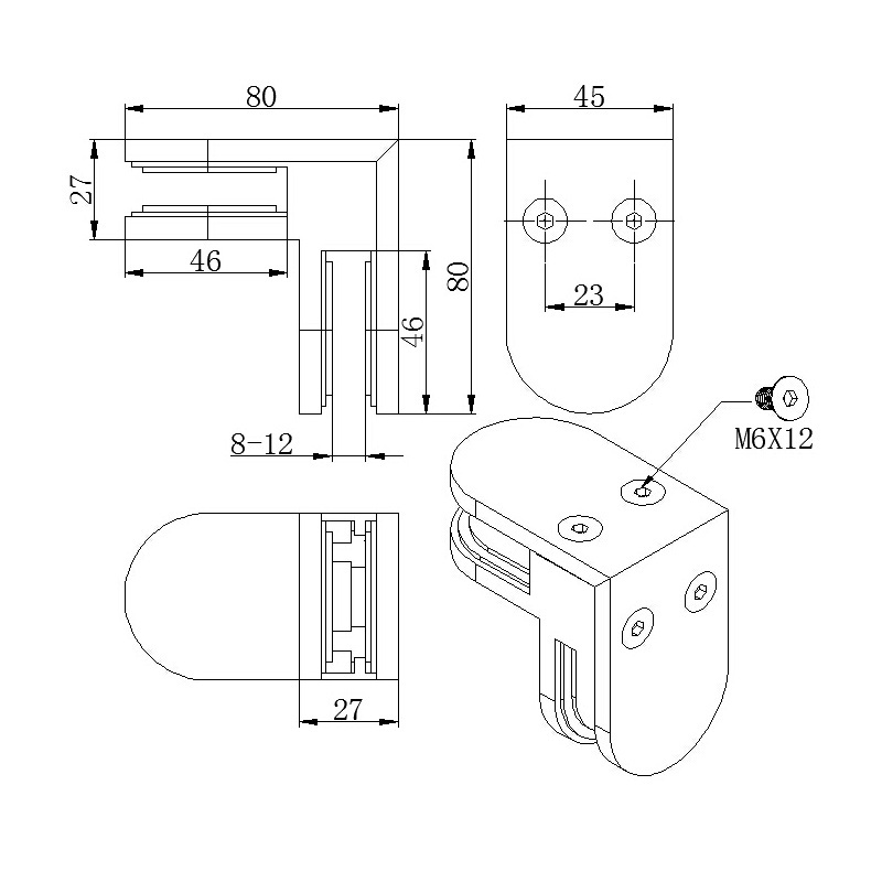 Condibe pool fence corner glass clamp connector