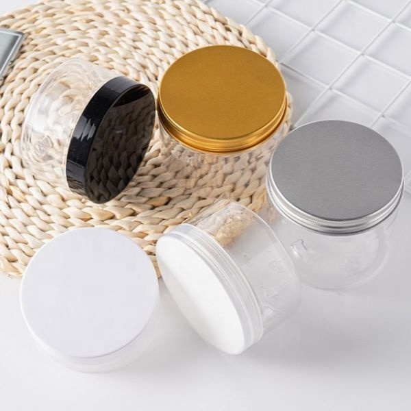 New product 400ml 500ml candy empty pet cookie can food container plastic jar with Alu lids