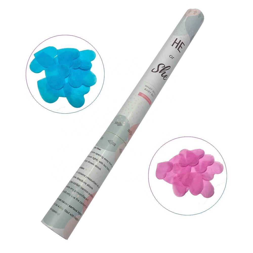 Baby shower gender reveal confetti cannon party supplies with blue or pink powder