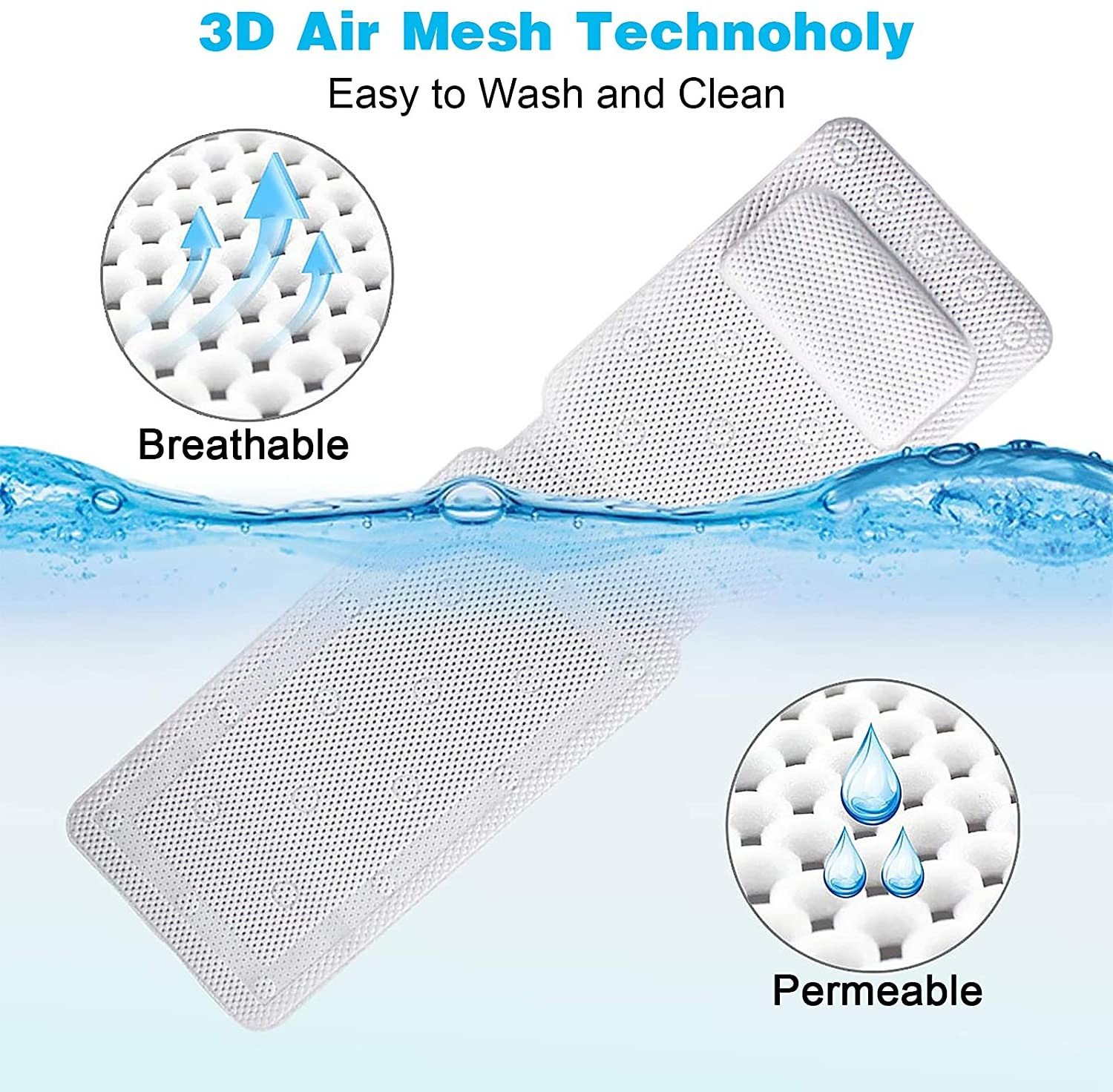 Full Body Bath Pillow for Bathtub tub 3D Air Mesh Non-Slip Bathtub Pillow for Neck Shoulder & Back Support Quick Dry Washable