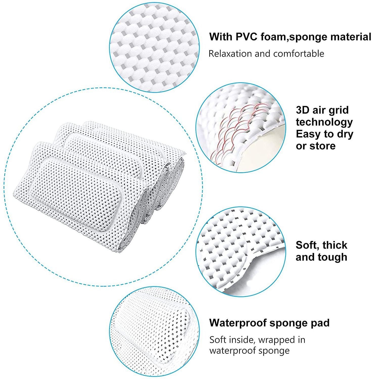 Full Body Bath Pillow for Bathtub tub 3D Air Mesh Non-Slip Bathtub Pillow for Neck Shoulder & Back Support Quick Dry Washable