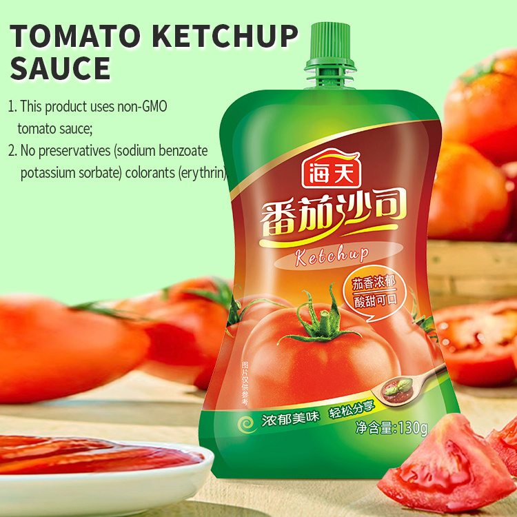 130g Tomato sauce spout pouch packing NON-GMO healthy Chinese Halal instant paste condiment aseptic tomato ketchup sauce