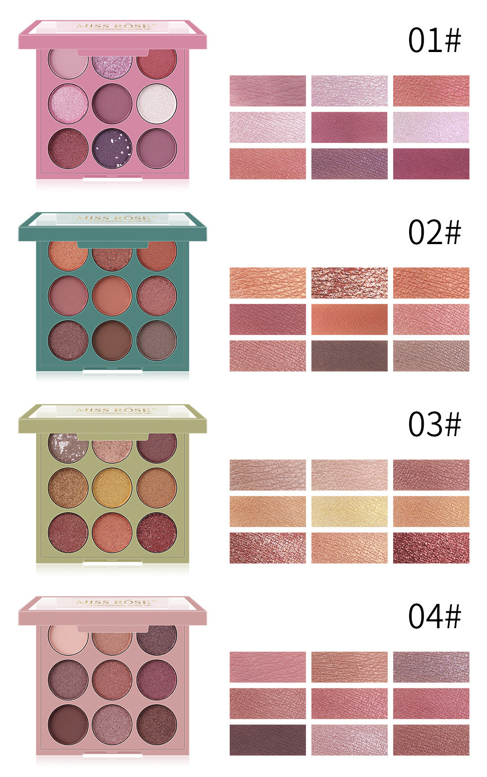 miss rose hot sale 9 color vegan oem eyeshadow palette de contornos and eye shadows complete ombre eyeshadow palette bulk