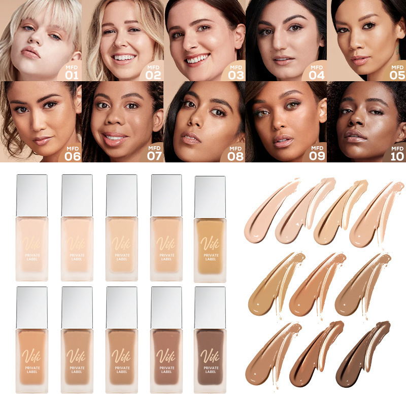 wholesale free smooth lightweight waterproof makeup vegan foundation all shades liquid long wear 24hr full coverage foundation