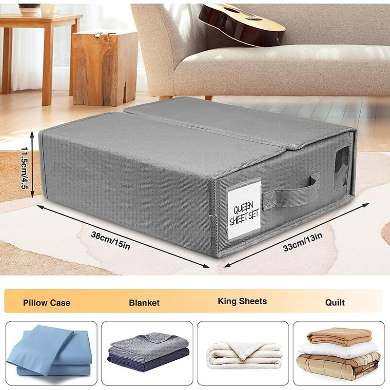 2023 New Foldable Bedding Organizer Bed Sheet Organizer For Linen Closet Foldable Storage Box Foldable Sheet Set Organizer