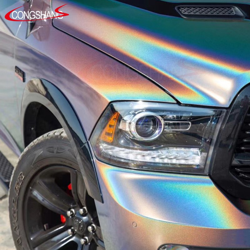 Wholesale Bubble Free Iridescence Laser Self Adhesive Color Change Automobile Sticker Vehicle Wrapping Vinyl For Car