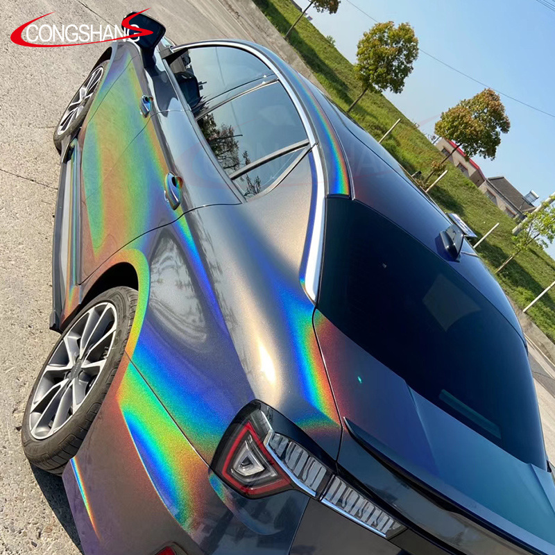 Wholesale Bubble Free Iridescence Laser Self Adhesive Color Change Automobile Sticker Vehicle Wrapping Vinyl For Car