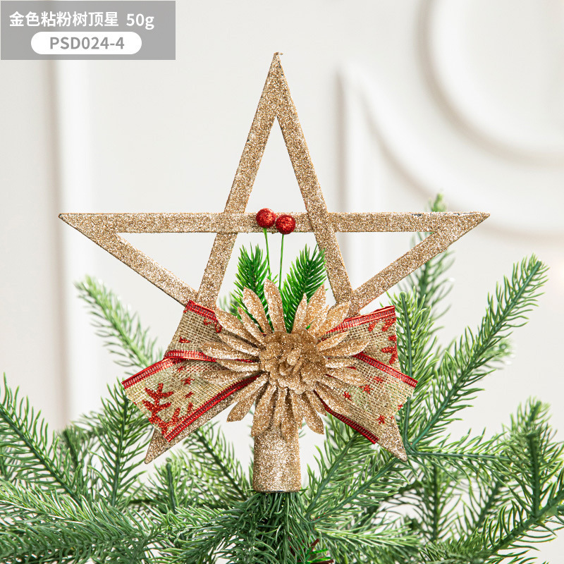 Christmas Tree Topper Star Snowflakes 3D Gold Glittered Tree Topper Christmas Decorations Ornaments