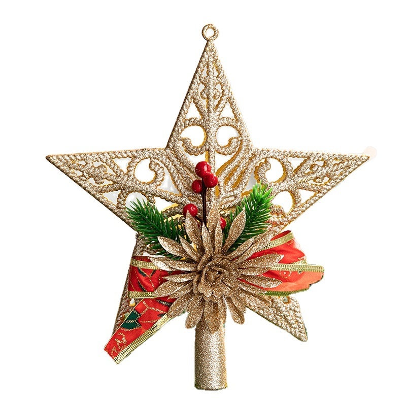 Christmas Tree Topper Star Snowflakes 3D Gold Glittered Tree Topper Christmas Decorations Ornaments