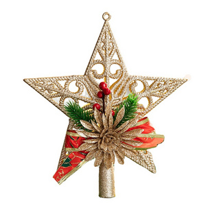 Christmas Tree Topper Star Snowflakes 3D Gold Glittered Tree Topper Christmas Decorations Ornaments