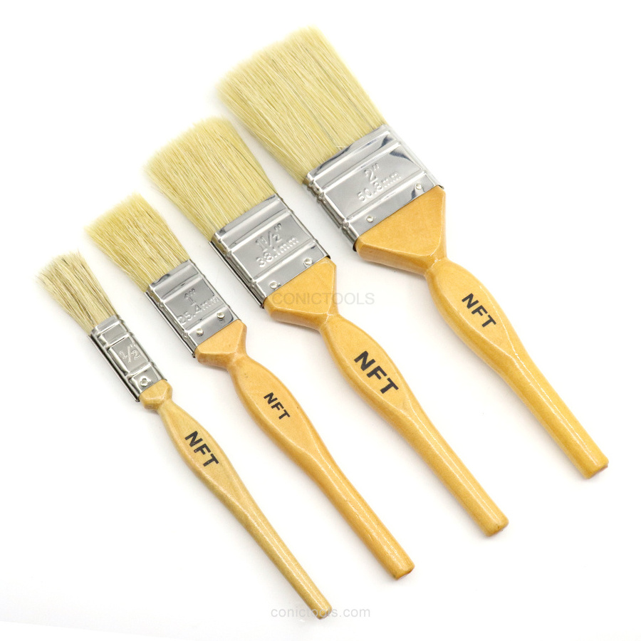 Premium Natural Bristle Paint Brushes With Flat Wooden Handle For Painting