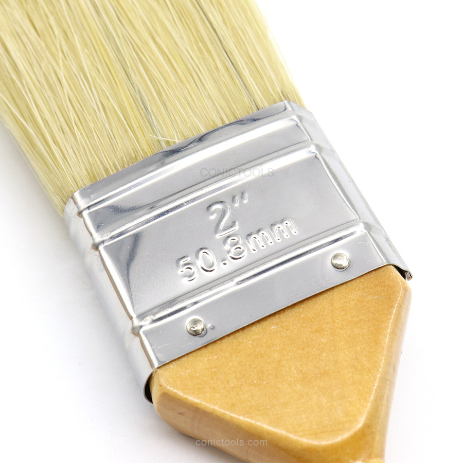 Premium Natural Bristle Paint Brushes With Flat Wooden Handle For Painting