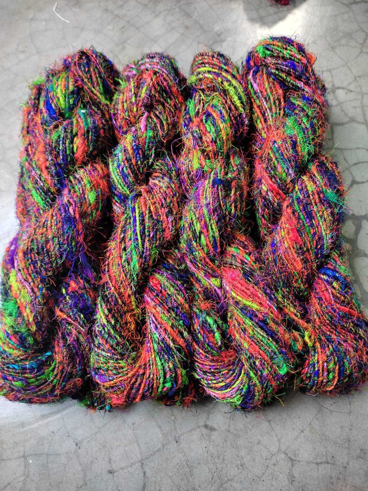 handmade recycled multi colored banana silk yarns available in 100 gram skeins suitable for yarn stores