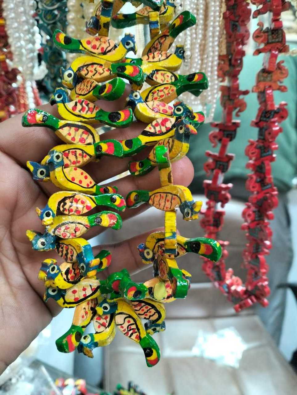 custom made wooden  handmade hand painted beads with green coloured  animal theme patterns of elephant ideal for resale