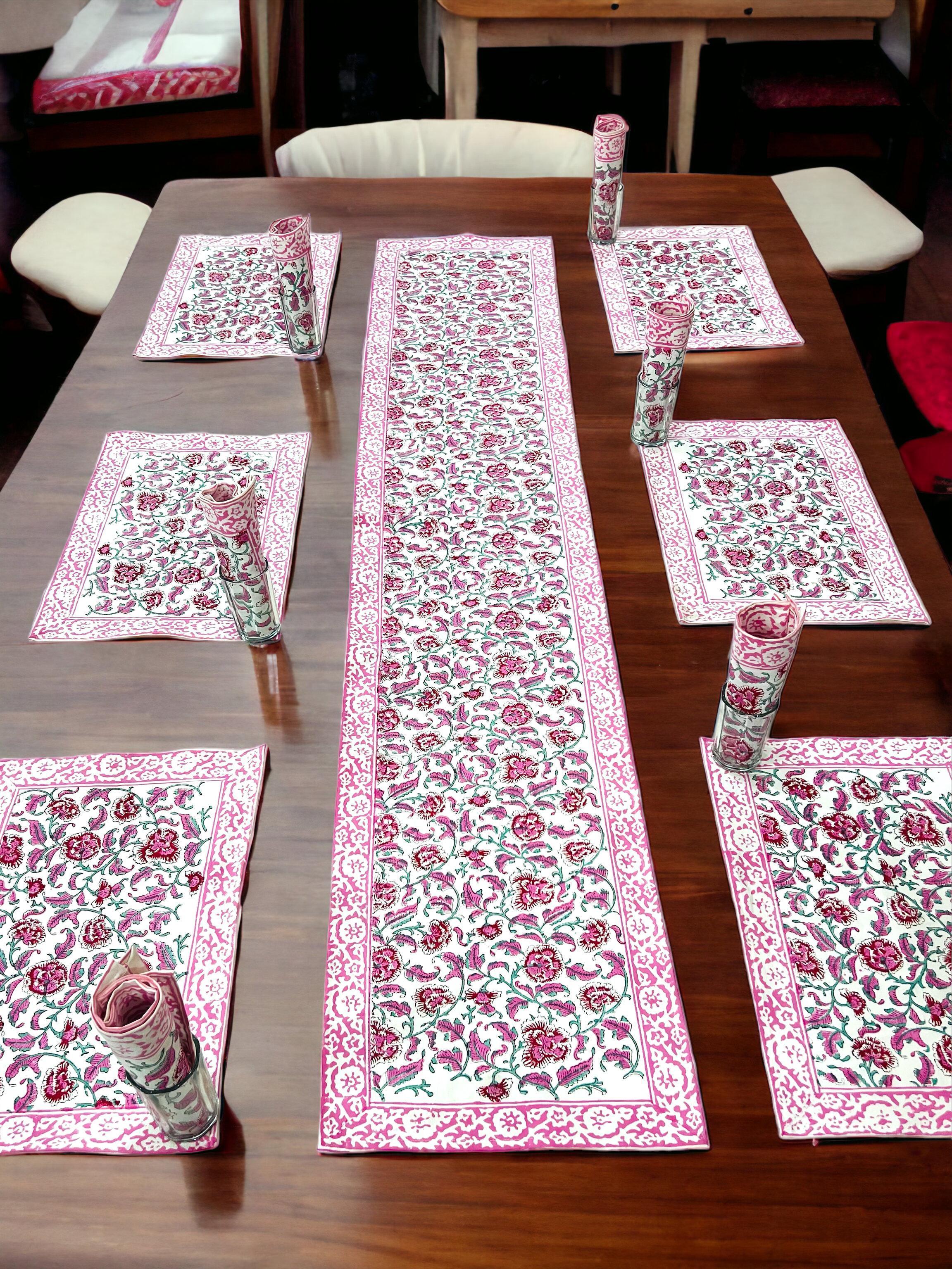 custom made silk screen printed 100% cotton table runners with matching table mats ideal for home textile stores for resale