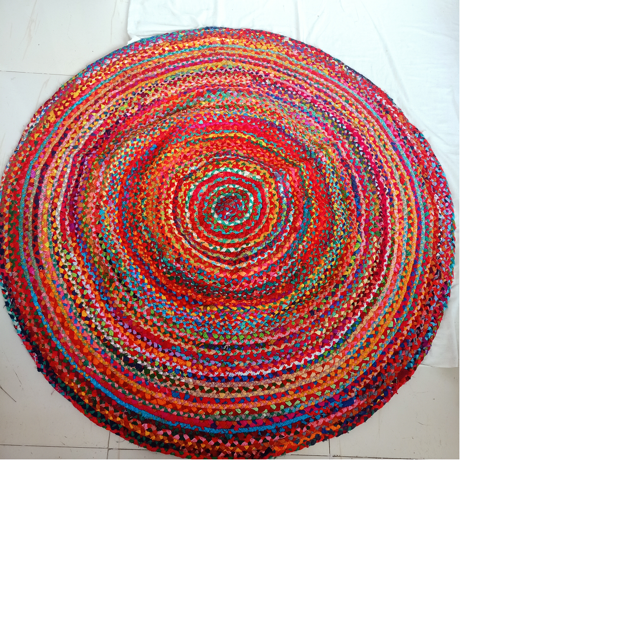 large size recycled fabric floor rugs made from fabric straps available in size 6 feet in multi colors