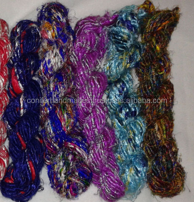 handmade recycled multi colored banana silk yarns available in 100 gram skeins suitable for yarn stores