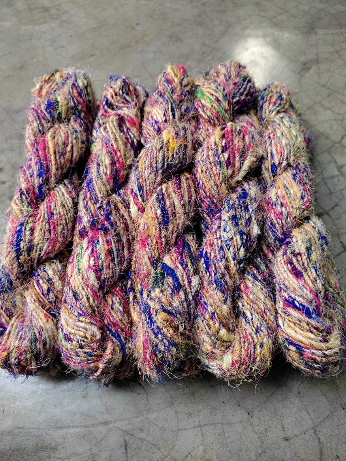 handmade recycled multi colored banana silk yarns available in 100 gram skeins suitable for yarn stores