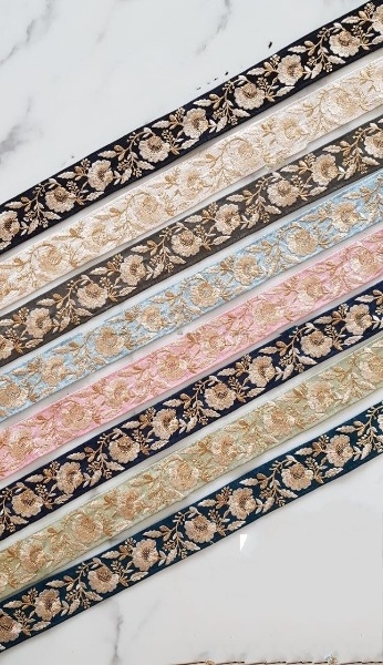 custom made embroidered floral ribbons in rolls of 9 meters ideal for garment designers and clothing stores