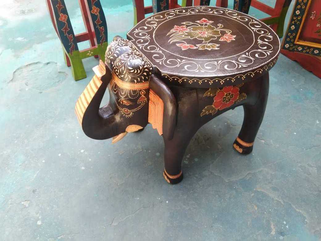 custom made wooden hand painted indian themed coffee tables and side tables for home decoration stores in elephant shape