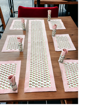 custom made silk screen printed 100% cotton table runners with matching table mats ideal for home textile stores for resale