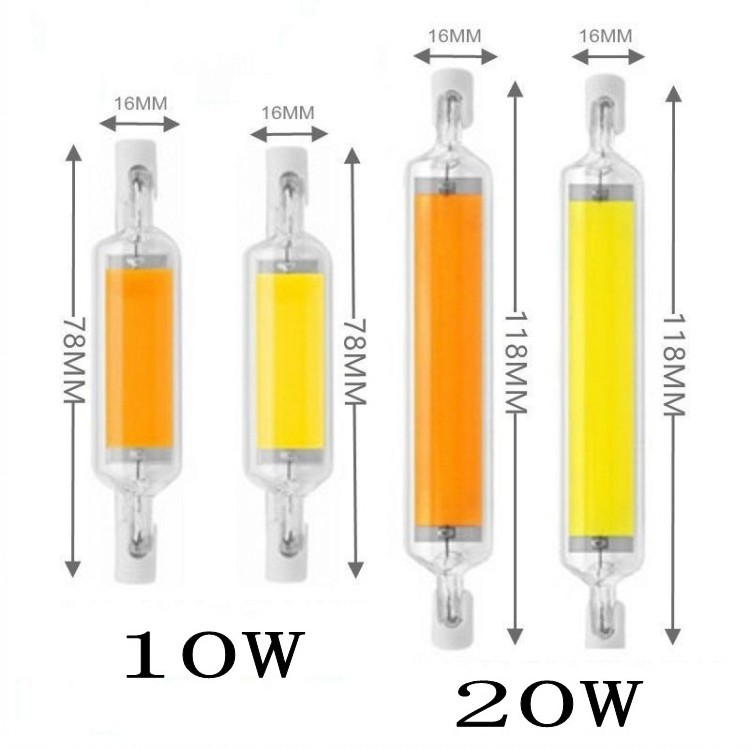 Coning light CN3062 LED R7S COB lamp bulb 20w 10W 5W 78mm 118 mm 189mm glass tube  double-ended dimmable white 2700-6500K