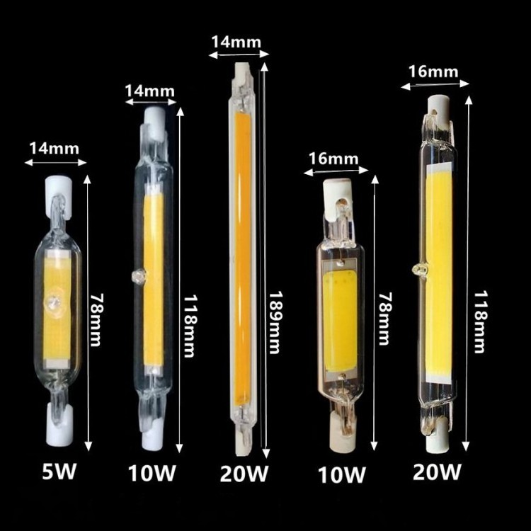 Coning light CN3062 LED R7S COB lamp bulb 20w 10W 5W 78mm 118 mm 189mm glass tube  double-ended dimmable white 2700-6500K