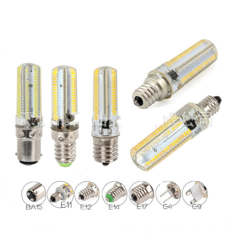 LED GY6.35 E11 E12 E14 E17 BA15 G4 G9 G8  6W crystal light SMD3014-152 corn bulb 6W 110 240V Dimming silicone lamp